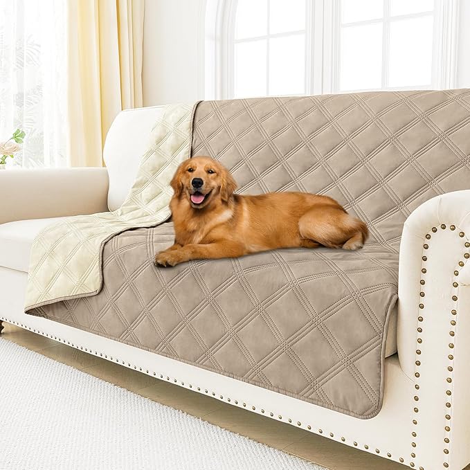 Smiry Waterproof Dog Bed Cover Blanket 68x82, Soft Reversible Pet Blanket, Washable Leakproof Cats Dogs Couch Cover for Sofa, Couch, Furniture, Taupe/Beige