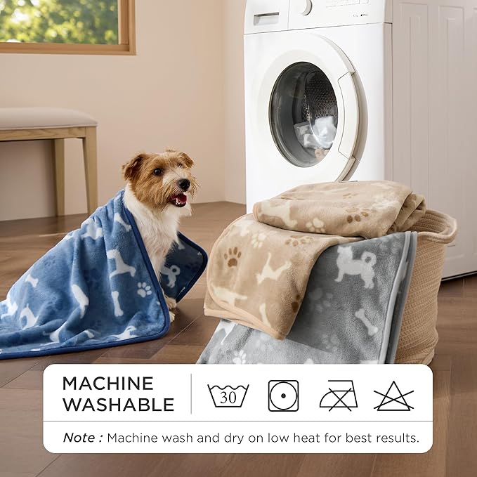 Bedsure 1 Pack 3 Pet Blankets, Super Soft Fluffy Premium Fleece Flannel Portable Throw Dog Blankets for Small Dogs, Printed Cat Puppy Blanket Grey/Brown/Blue Small(23x16 inch)