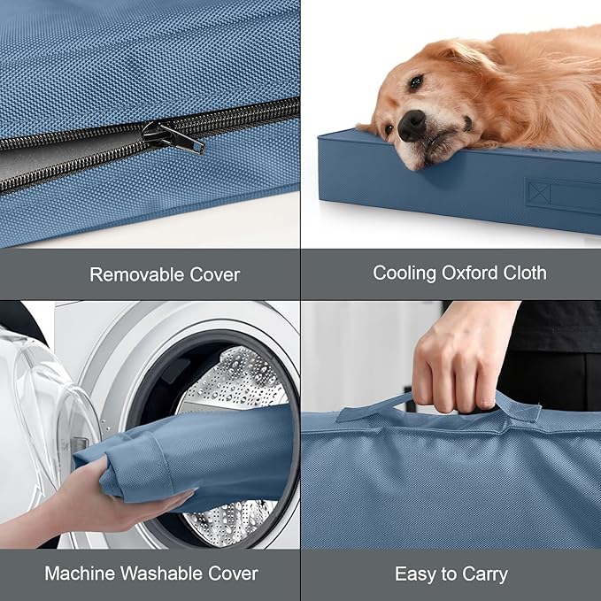 Outdoor Dog Bed for Small Dogs, Waterproof Dog Crate Bed for Medium Dogs Cats, Orthopedic Egg Crate Foam Pet Bed with Washable Removable Oxford Cover, Blue