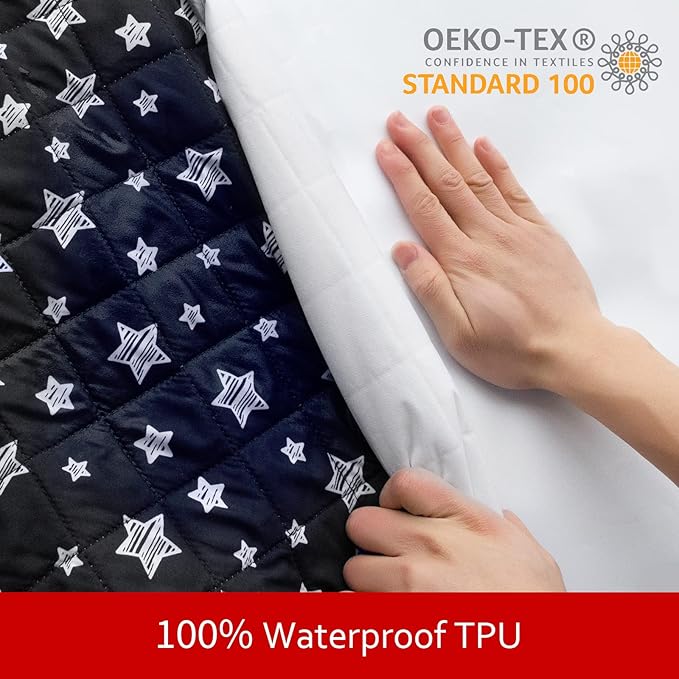 Waterproof Dog Bed Covers Replacement Washable Pet Hair Easy to Remove, Noiseless Quilted Puppy Pet Bed Cover Lovely Black Star Print 32x44 Inches, for Dog/Cat, Cover Only