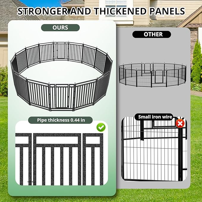 Dog Playpen Metal Dog Fence Outdoor for Yard 32" Height 32 Panels Portable Dog Pen Pet Kennel for RV Camping(Black-Silver)