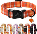 Fall Dog Collar Cute Orange Plaid Puppy Collar - Light Comfortable Adjustable Pet Collars for Small Medium Large Girl Boy Dogs M