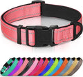 Joytale Reflective Dog Collar, Soft Neoprene Padded, Metal D-Ring, Nylon Pet Collar Adjustable for Extra Large Dogs, Neon Pink, XL