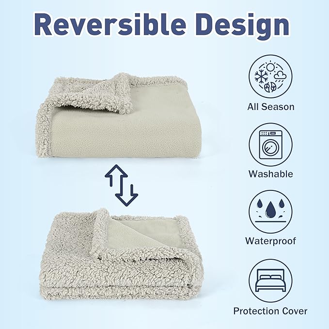 Kritter Planet Waterproof Bed Blanket for Dogs, Washable Stain Proof Pad Bed Cover, Reversible Leakproof Furniture Protector, Liquid Pee Proof Blanket for Couch Sofa, 80x60 inch, Queen Size