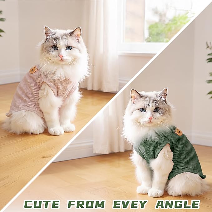 Waffle Knit Cat & Dog T Shirt for Small Dogs, Stretchable Puppy Shirt for Sphynx Cats & Small Breeds, Pet Clothes | Breathable Summer/Winter Apparel for Newborn(2PCS Small)