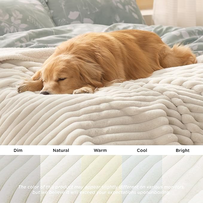 Bedsure ComfyFleece™ Waterproof Dog Blankets for Medium Dogs - Soft Puppy Cat Blanket Corduroy Fleece Washable, Cozy Calming Reversible Furniture Protection for Pet Kitten Doggy,30"x40", Cream
