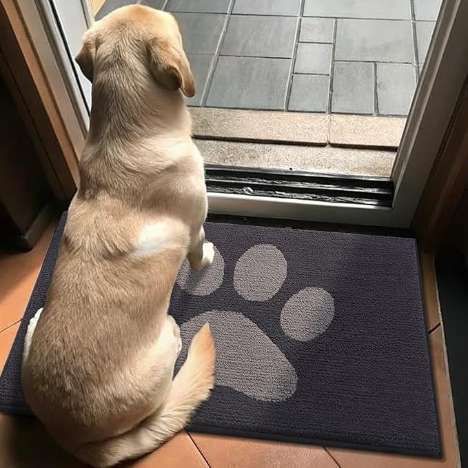Buganda Dog Door Mat for Muddy Paws, Absorbent Dirt Trapper Non Slip Indoor Doormats, Washable Low-Profile Mat for Mud Dogs, Entryway Carpet for Inside Floor (47x32 Inches, Dark Grey)