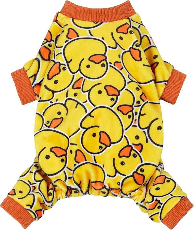 Fitwarm Funny Duck Dog Pajamas, Dog Winter Clothes for Small Dogs Girl, Lightweight Velvet Pet Jumpsuit, Cat Onesie, Yellow, Large