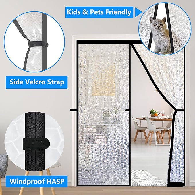 RELIANCER Magnetic Thermal Insulated Door Curtain,Waterproof EVA Door Cover,Fit Doors Size Up to 40"x96",Temperature Protection Insulated Doorway Curtain Partition,Patio Self-Closing Doors Net Screen