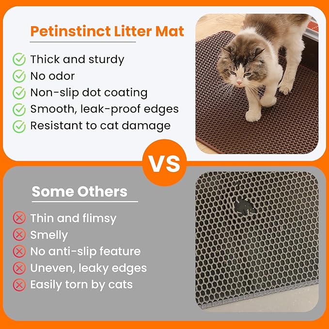 Cat Litter Mat, 24x18 Inches Large Double Layer Honeycomb Cat Litter Trapping Mat, Non Slip Waterproof Urine Proof Cat Litter Box Mat for Floor, Kitty Litter Rug, Cat Supplies, Brown