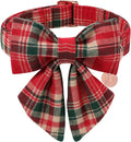 Christmas Plaid Dog Collar with Bow Tie– Adjustable Red & Green Checkered Dog Collar for Small Medium Large Dogs, Soft Xmas Plaid Puppy Collars with Quick Release Buckle XL