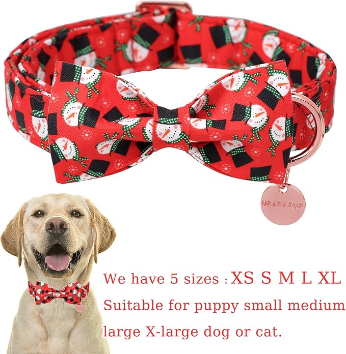Christmas Dog Collar with Bow Tie, Christmas Collar for Puppy Girl Boy Dog or Cat, Bowtie Dogs Collars with Durable Metal Buckle, Cute Pet Collars, S
