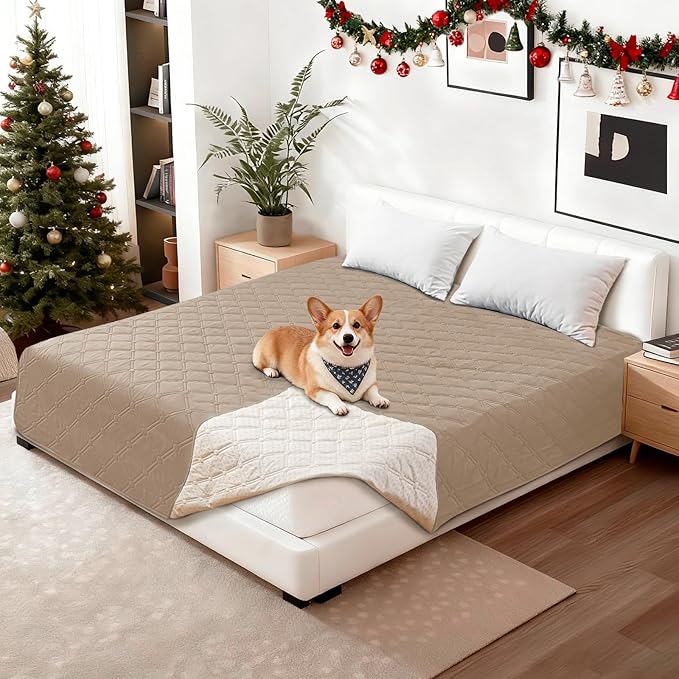 Waterproof Dog Blanket, Non-Slip Soft Pet Bed Cover, Couch Cover for Dogs Washable, Protects Sofa, Furniture, Crate, Car, Tear Resistant Leakproof Pet Blanket (40x50 Inch, Khaki)