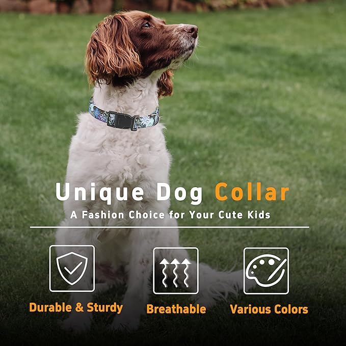 Dog Collar for Boys & Girls, Puppy Collar for Small to Large Dogs, Adjustable Soft Pet Collar with Safety Buckle for Male & Females (Purple Floral, M)
