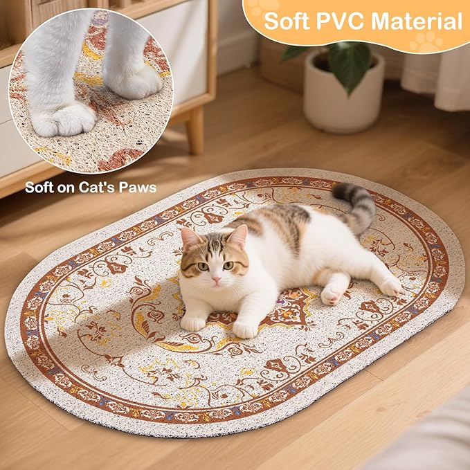 Bienbee Cat Litter Mat, 33" x 22" Large Size Litter Box Mat Rug with Non-Slip Bottom,Urine and Water Proof, Easy to Clean Cat Supplies Essentials for Indoor Kitty Kitten Floor, Brown L