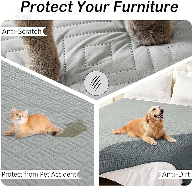 hyha Waterproof Dog Blanket, Soft Dog Bed Cover Pet Blankets, Waterproof Sofa Couch Cover for Dogs Washable, Reversible Pet Couch Covers for Sofa Furniture (82x120 Inch, Grey/Dark Grey)