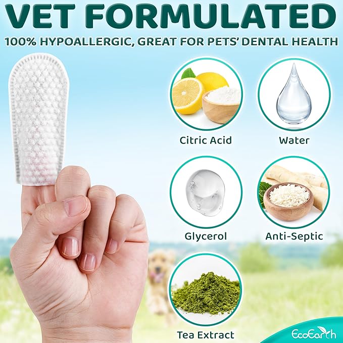 Premium Teeth Cleaning Wipes for Dogs & Cats - 50 Pcs - Pet Dental Care Finger Pads for Fresh Breath & Oral Hygiene - Embossed Pattern & Nano Plastic-Dotting to Remove Plaque & Tartar