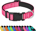 Reflective Dog Collar, Adjustable Soft Neoprene Padded Nylon Pet Collars with Buckle for Large Dogs, Hotpink,L