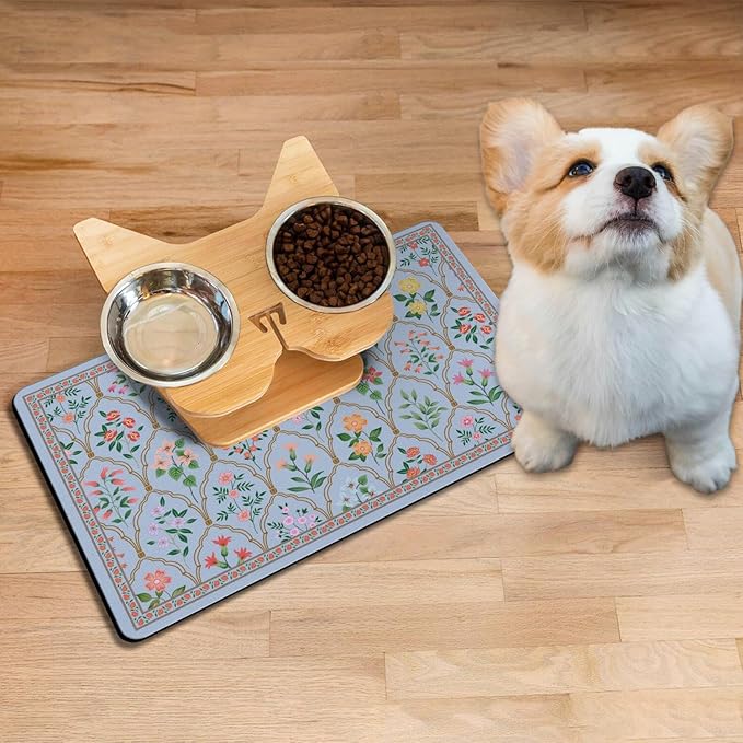 Absorbent Pet Dog Bowl Mat for Food and Water, Pet Cat Food Feeding Mat with Non Slip Rubber Backing, Dog Food Mats for Floors Waterproof, 16"x24"