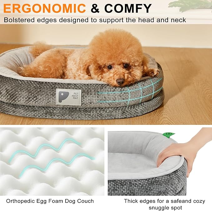 Dog Beds for Small Dogs,Orthopedic Bed with Removable Cover&Non-Slip Bottom Couch Bed with Four-Sided Bolster Grey S