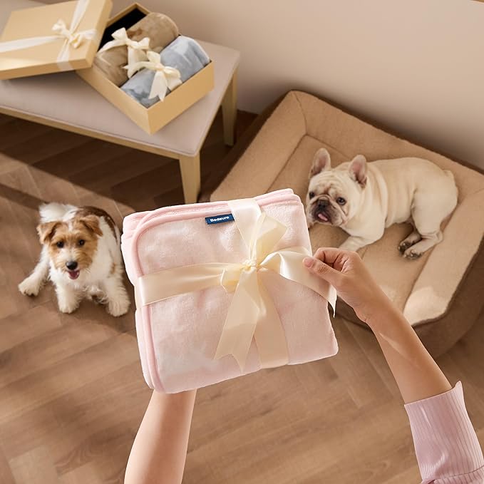 Bedsure 1 Pack 3 Pet Blankets, Super Soft Fluffy Premium Fleece Flannel Portable Throw Dog Blankets for Small Dogs, Printed Cat Puppy Blanket Pink/Grey/Brown Small(23x16 inch)