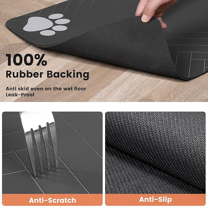 Pet Feeding Mat-Absorbent Pet Placemat for Food and Water Bowl, with Waterproof Rubber Backing, Quick Dry Water Dispenser Mat for Dog and Cat (20"x12", Navy Blue)