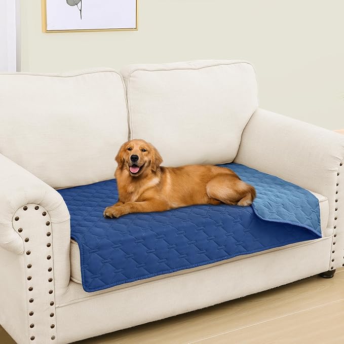 Smiry Waterproof Dog Bed Cover Blanket, Soft Reversible Pet Blanket, Washable Leakproof Cats Dogs Couch Cover for Sofa, Couch, Furniture (30x53 Inch, Navy/Blue)