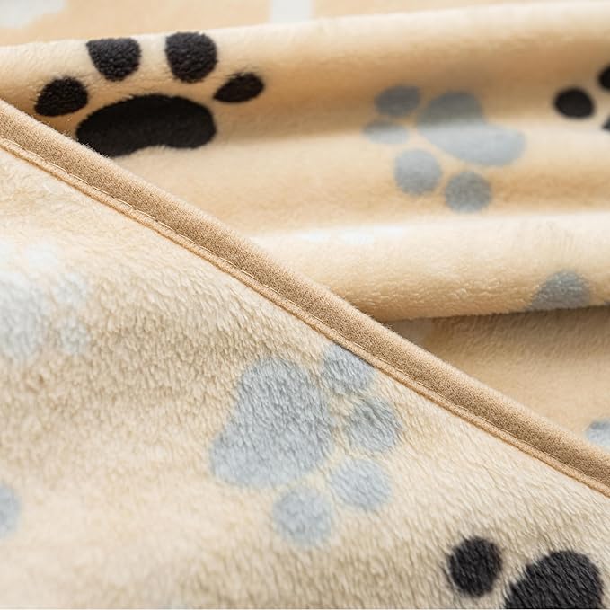 Dog Blanket Paw Bone Pattern 1 Pack 2 Super Soft Warm Flannel Sofa Cover Car Bed Protector, Urine Proof Washable Outdoor Pet Blanket for Puppy Large Dogs & Cats,60"*50" Beige