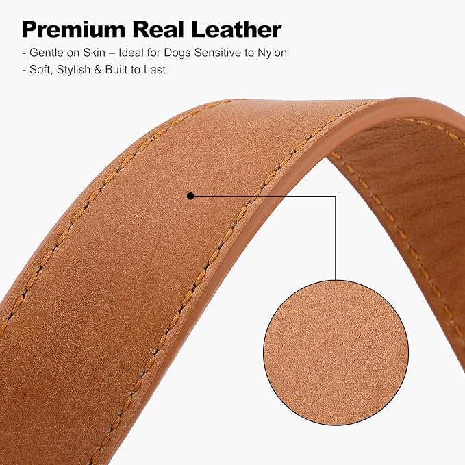 Plutus Pet Genuine Leather Dog Collar – Adjustable Pet Collar with Quick Release Metal Buckle, Soft Real Leather for Small Medium Large Dogs, Heavy Duty & Skin-Friendly (Light Brown, S)