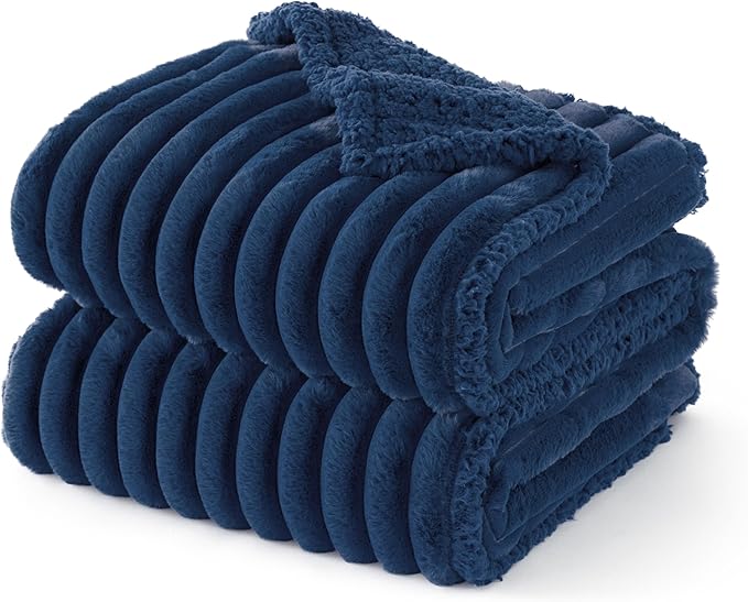 Bedsure ComfyFleece™ Waterproof Dog Blankets for Small Dogs - Soft Puppy Cat Blanket Corduroy Fleece Washable, Cozy Calming Reversible Furniture Protection for Pet Kitten Doggy,25"x35", Navy Blue