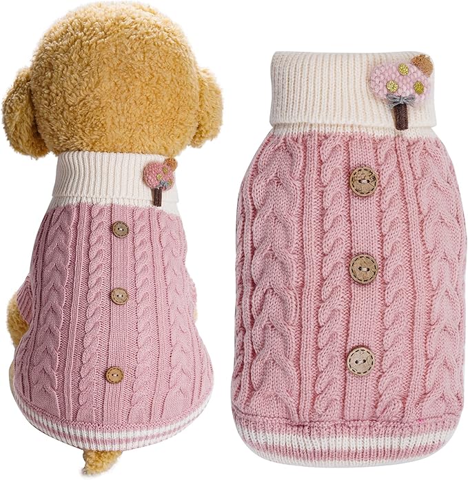 Dog Sweater Turtleneck Knitwear Doggie Pullover Sweater Doggy Winter Coat Warm Pet Clothes Puppy Holiday Clothing Buttons Knitted Outfits for Small Cats Dogs Cold Weather (X-Large)