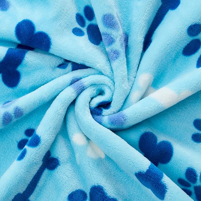 Allisandro Luxurious Dog Blanket, 350 GSM Super Fuzzy Microplush Fleece Pet Blankets for Small Medium Large Dogs and Cats, Blue Paw and Bone, 64" x 40"