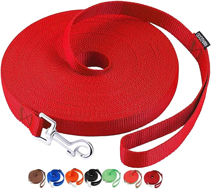 AMAGOOD Dog/Puppy Obedience Recall Training Agility Lead-15 ft 20 ft 30 ft 50 ft Long Leash-for Dog Training,Tie Out,Play,Safety,Camping (30Feet x 1Inch,Red)