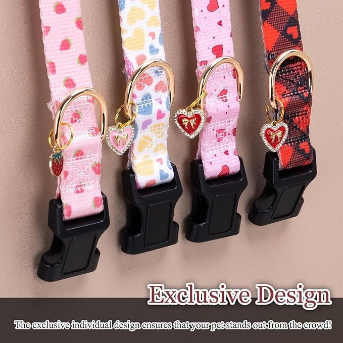 Love Pattern Dog Collar with Buckle Adjustable Safety Nylon Collars for Small Medium Large Dogs, Cute Stylish Girl Boy Christmas Dog Collar(White Heart,XL)