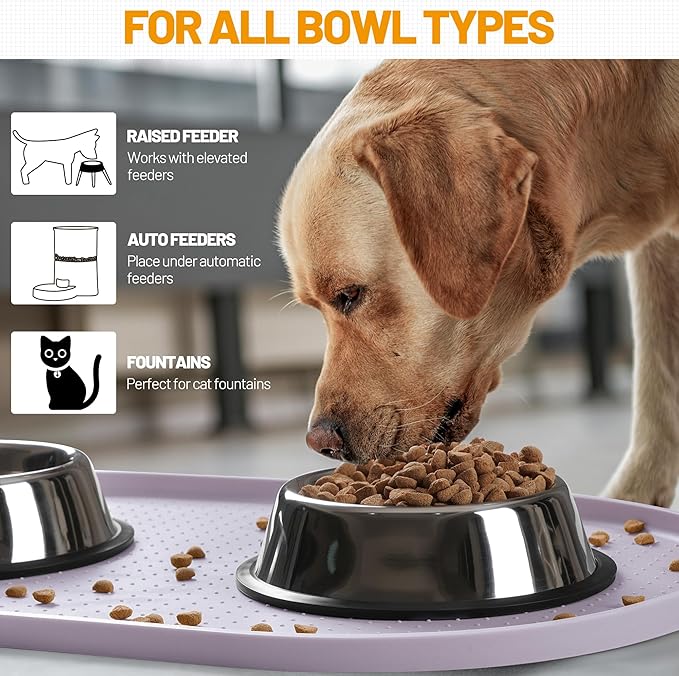 Hubulk 100% Waterproof Silicone Pet Feeding Mat with Raised Edge for Food and Water, Dog Bowl Mats, Cat Bowls Placemat with High Lip Protects Floor for Cats and Dogs (Dove, 19" L x 12" W)