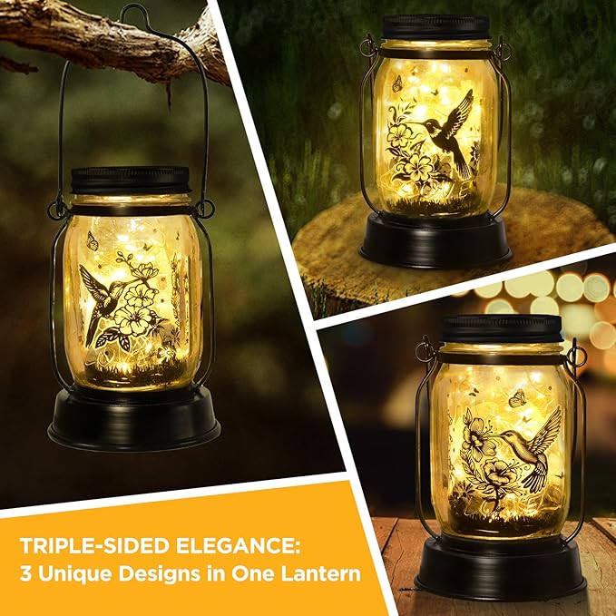 Solar Lanterns Outdoor Garden Decor Valentine's Day Gifts for Women Hummingbird Gift for Women Mom Grandma Sister Birthday, Hanging Solar Light Home Decor for Yard, Patio,Backyard,Porch,Torch
