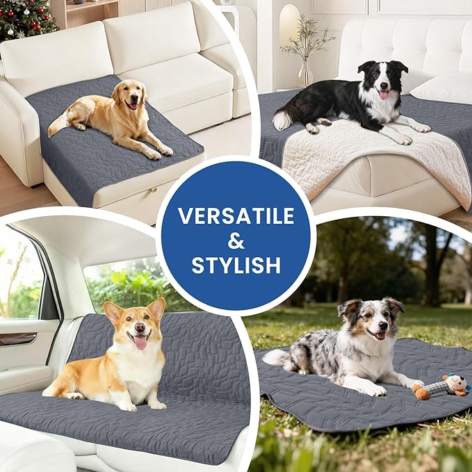 Waterproof Dog Blanket, Non-Slip Soft Pet Bed Cover, Couch Cover for Dogs Washable, Protects Sofa, Furniture, Crate, Car, Tear Resistant Leakproof Pet Blanket (82x82 Inch, Dark Grey)