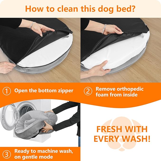Dwanton Orthopedic Dog Bed for Large Dogs with Gel Memory Foam, Waterproof Dog Sofa, Washable Pet Bed with Four Sided Bolster Cushion, Removable Cover & Non-Slip Bottom, 42", Light Gray