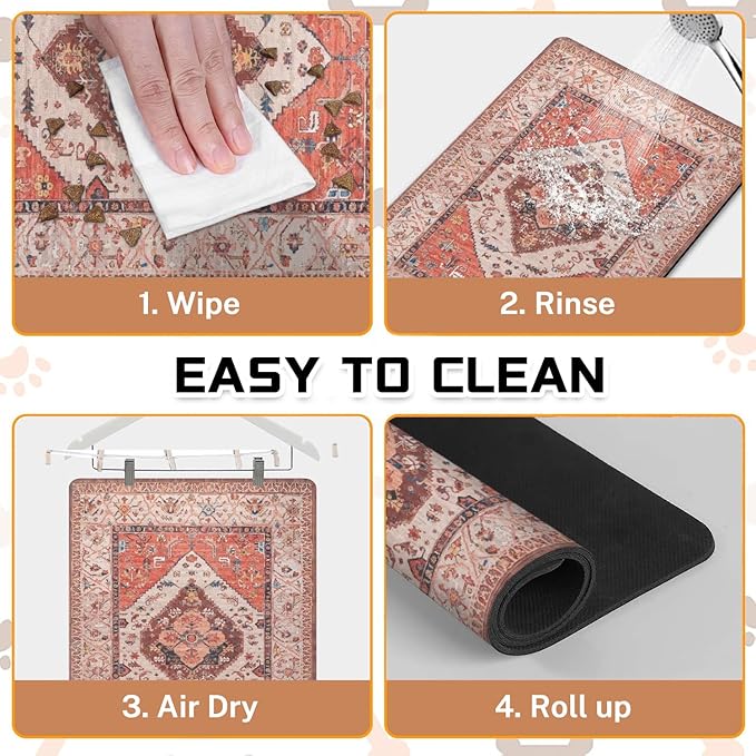 Absorbent Pet Dog Bowl Mat for Food and Water, Pet Cat Food Feeding Mat with Non Slip Rubber Backing, Dog Food Mats for Floors Waterproof, 17"x30"