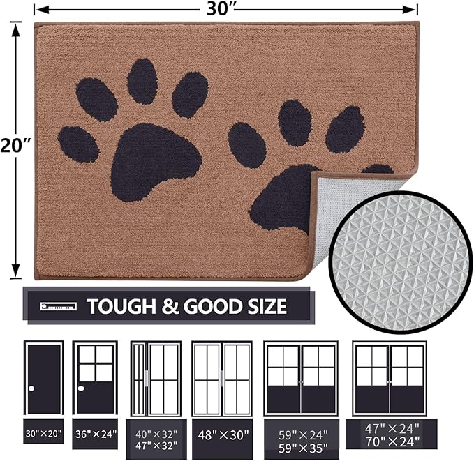 Buganda Dog Door Mat for Muddy Paws, Absorbent Dirt Trapper Washable Indoor Doormats, Non Slip Low-Profile Mud Mat for Dogs, Front Entrance Doormat for Inside Floor (40x32 Inches, Camel and Black)