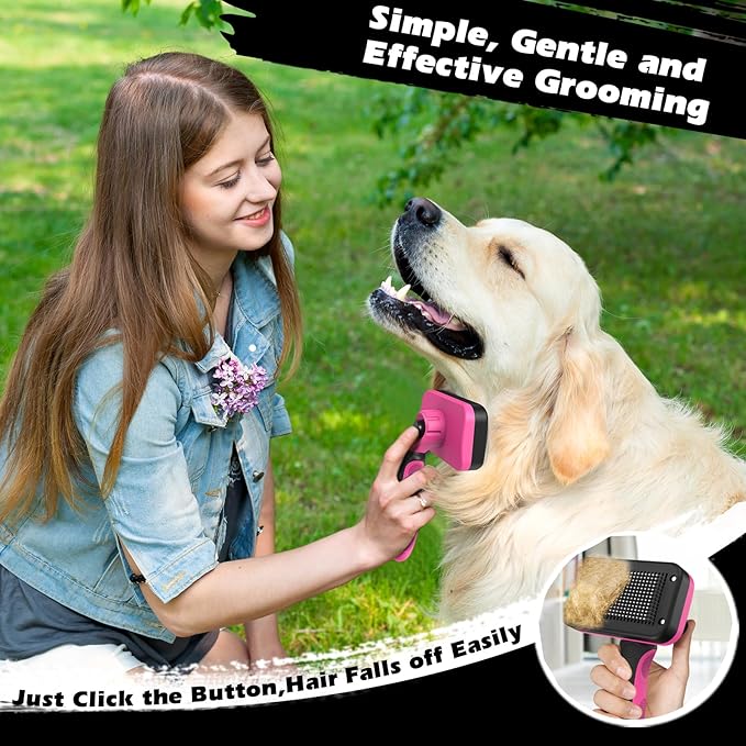 3PCS Self Cleaning Slicker Brush & Pet Grooming Rake & Flea Comb for Dogs,Cats and Horses | Double-Sided Dematting Comb & Skin Friendly Deshedding Grooming Tool (Red Black)