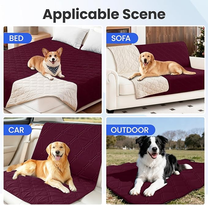 Waterproof Couch Covers for Pets, Waterproof Dog Bed Cover, Anti-Slip Soft Dog Blankets, Couch Cover for Dogs Washable, Pet Blanket for Puppy Large Dogs Cat Christmas (82x102 Inch, Burgundy)