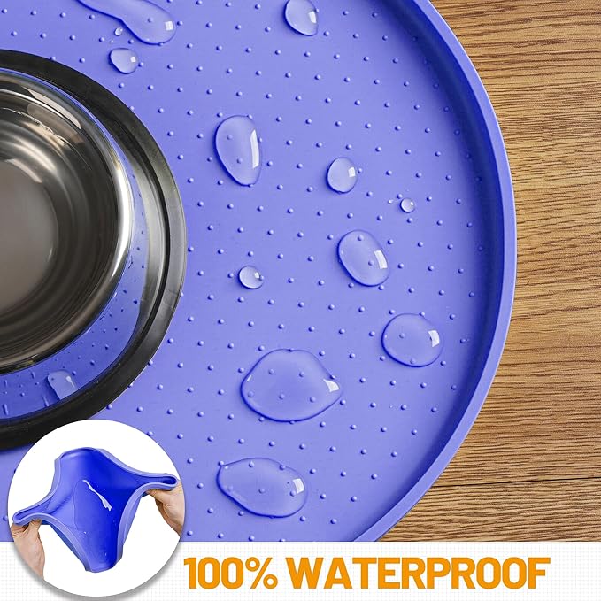 Hubulk 100% Waterproof Silicone Pet Feeding Mat with Raised Edge for Food and Water, Dog Bowl Mats, Cat Bowls Placemat with High Lip Protects Floor for Cats and Dogs (Purple, 24" L x 16" W)