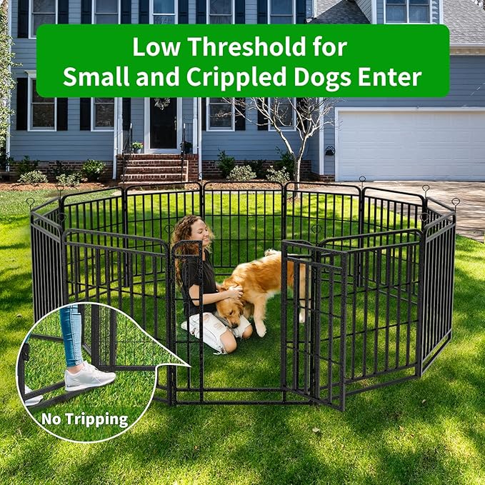 Heavy Duty Dog Playpen: 24 Steel Panels 40" Height, Square Steel Pipe with Reinforced Crossbars, 54FT 227 Sq.ft Portable Fence for Yard RV Camping, Snowy Black