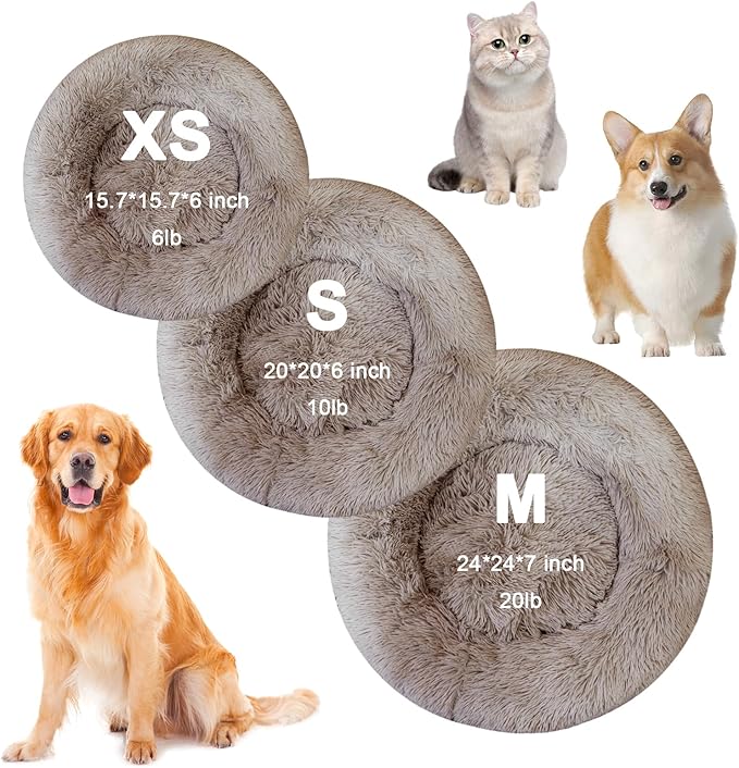 Nisrada Dog Bed for Small Medium Large Dogs, 24 inch Calming Dogs Bed, Washable-Round Cozy Soft Pet Bed for Puppy and Kitten with Slip-Resistant Bottom