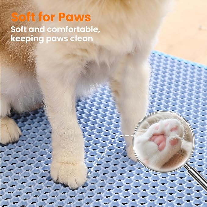 Extra Large Cat Litter Mat, 30x22 Inches Honeycomb Double Layer Cat Litter Trapping Mat, Non Slip Waterproof Urine Proof Large Kitty Litter Box Mat for Floor, Kitten Supplies, XL, Blue