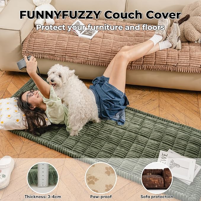 FUNNY FUZZY Pet Couch Covers for Sofa, Washable Dog Couch Cover Protector for Dogs, Flannel Couch Covers for Dogs Pet Friendly Pets Mat Bed Sofa Cover (Brown, 27.6"×82.7")