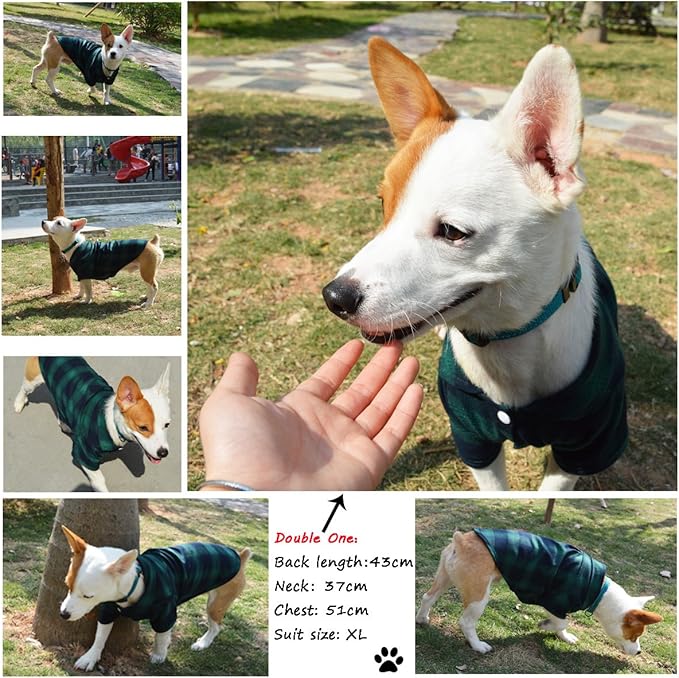 Koneseve Dog Shirt Pet Plaid Clothes T-Shirt Sweater Matching Breathable for Large Dog Adorable Casual Cozy Halloween Thanksgiving Christmas Costumes (Green; 6XL)