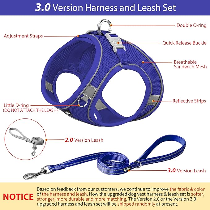 AIITLE No Pull Dog Harness and Leash Set, Step in Adjustable Dog Harness with Padded Vest for All Weather, Dog Leash with Soft Padded Handle, Easy to Put on Small and Medium Dogs Royal Blue S