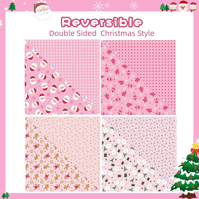 PAWCHIE Christmas Dog Bandanas 4 Pack,Reversible Dog Party Triangle Scarf Bibs, Pet Holiday Costume with Adjustable Snaps,Multiple Christmas-Themed Patterns for Small Dogs Puppy,Cats Pets,Pink S